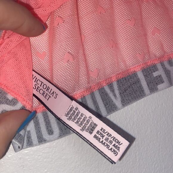 VS VICTORIA SECRET Mesh Heart Logo Band Bralette Bra Bandido Pink Peach Size XS - Picture 3 of 5